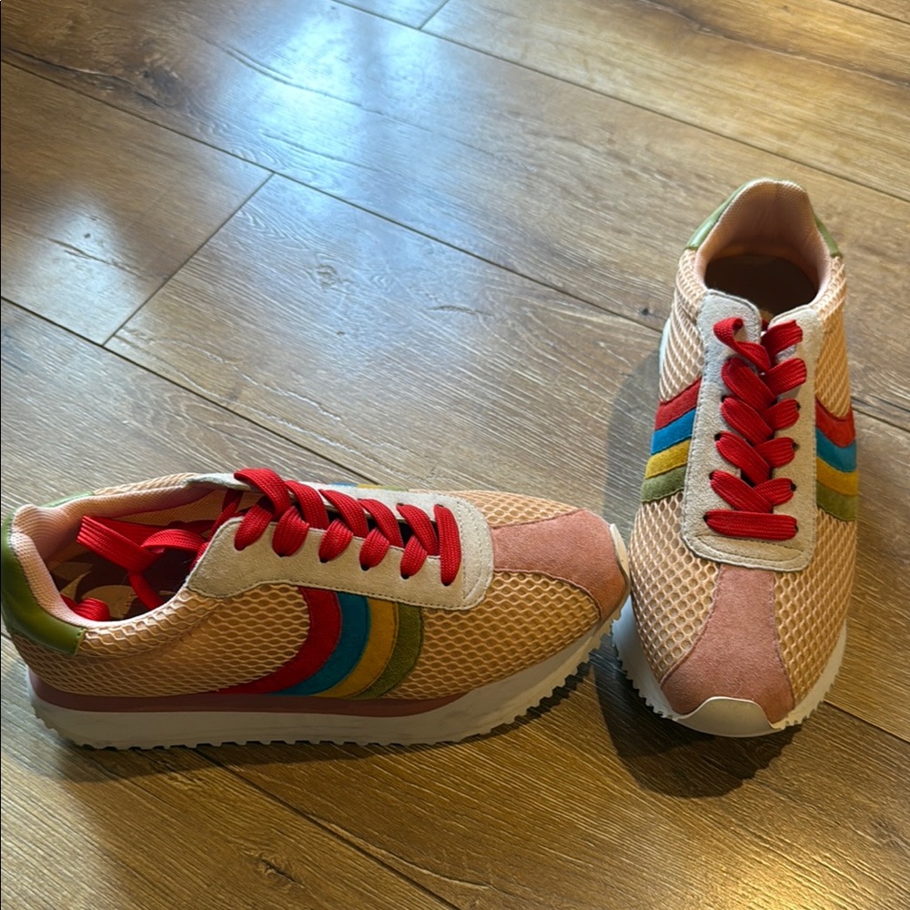 Charlotte Stone Peach Mesh Sneakers with Red, Blue & Green Accents